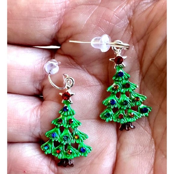 Home for Holidays Christmas Tree Earrings Open Cut Crystals Star Handmad… - Picture 4 of 12